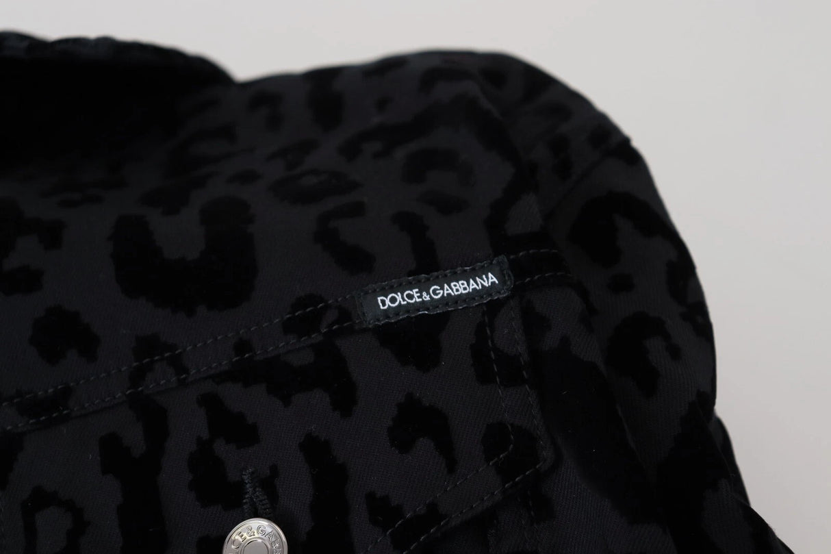 Dolce & Gabbana Cotton Black Leopard Long Sleeve Denim Jacket