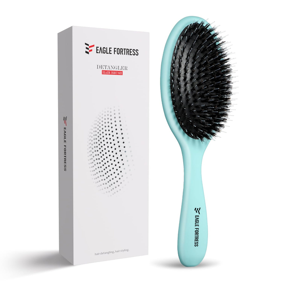 EAGLE FORTRESS Glidease Matte Boar Bristle Hair Brush with Nylon Refined Smooth Bristle for Women Men and Kids - Effortless Detangler Hair Brush Ideal for Thick Thin Fine All Hair (Mint)