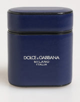 Dolce & Gabbana Blue Leather Logo Print Flip Holder Men Airpods Case
