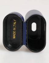 Dolce & Gabbana Blue Leather Logo Print Flip Holder Men Airpods Case