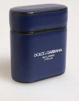 Dolce & Gabbana Blue Leather Logo Print Flip Holder Men Airpods Case