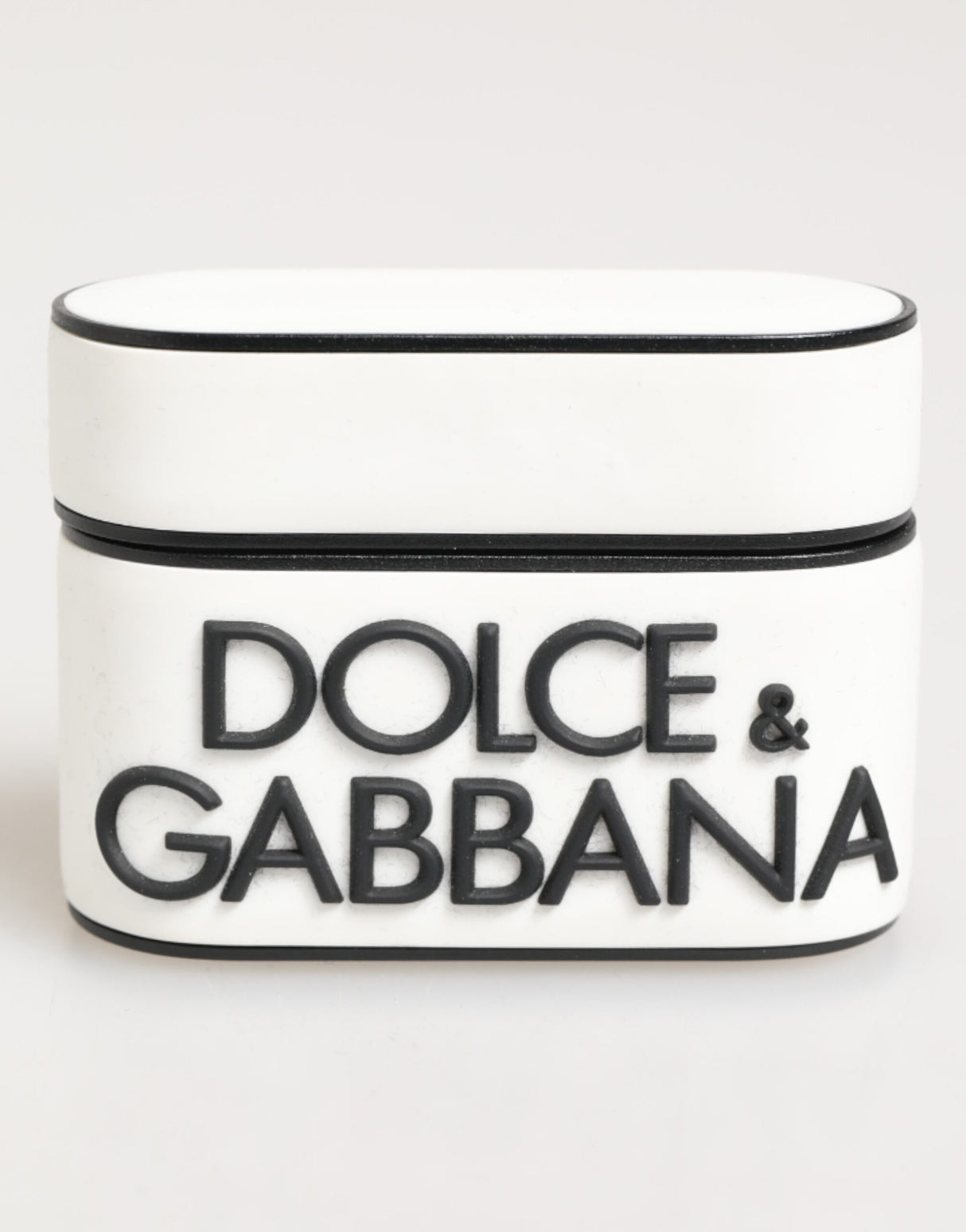 Dolce & Gabbana White Black Rubber Logo Embossed Accessory Airpods Case