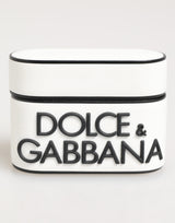 Dolce & Gabbana White Black Rubber Logo Embossed Accessory Airpods Case
