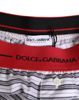 Dolce & Gabbana White Striped Cotton Red Waistband Shorts Swimwear