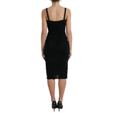 Dolce & Gabbana Black Wool Sleeveless Rose Applique Dress