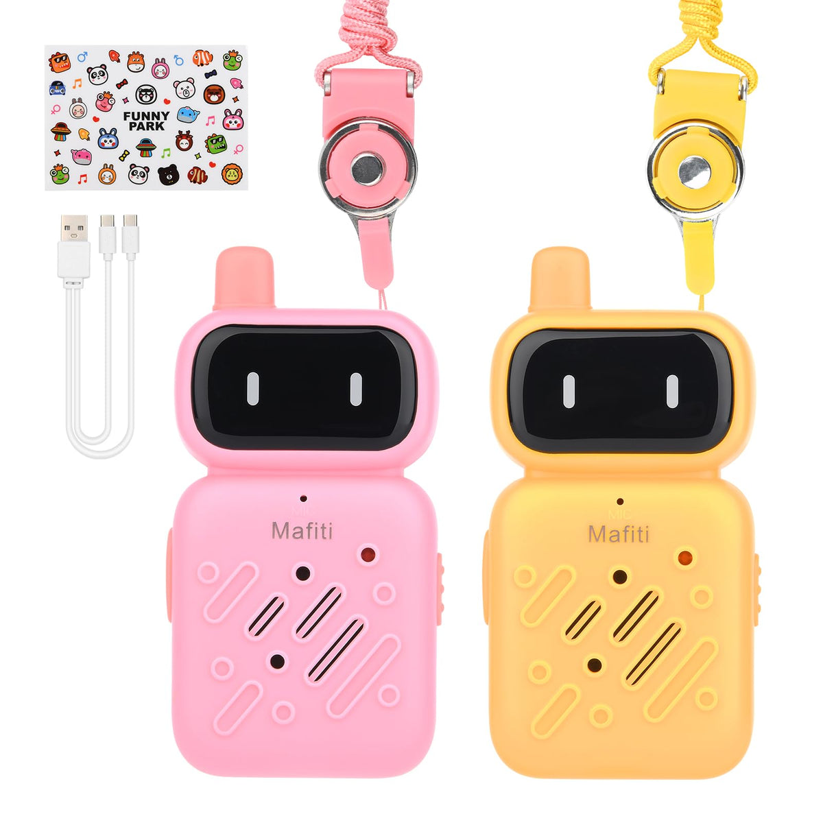 Mafiti Kids Walkie Talkies Rechargeable 2 Pack Mini Robots 1000FT Range Single Channel Toys for Boys Girls Age 4 5 6 7 8-10 Year Camping Hiking Outdoor Indoor Games(Yellow+Pink)