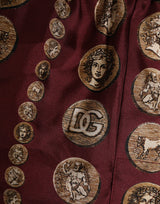 Dolce & Gabbana Burgundy Silk Coin Print Men Boxer Short Swimwear
