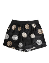 Dolce & Gabbana Black Silk Ancient Coin Print Boxer Short Swimwear