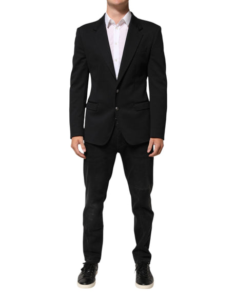 Dolce & Gabbana Dark Blue Cotton Men Jacket Coat Blazer Suit