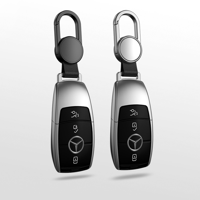 Men's Genuine Leather Car Keychain with Metal Clip
