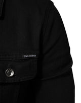 Dolce & Gabbana Black Cotton Denim Stretch Button Up Jacket