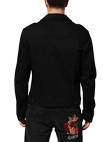 Dolce & Gabbana Black Cotton Denim Stretch Giubbotto Jacket