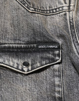 Dolce & Gabbana Black Washed Cotton Snap Long Sleeve Casual Shirt