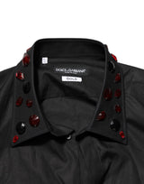 Dolce & Gabbana Black Cotton Embellished Collar Men’s Shirt