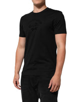 Dolce & Gabbana Black Cotton Velvet Logo Print Men T-shirt