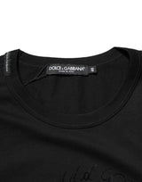 Dolce & Gabbana Black Cotton Velvet Logo Print Men T-shirt