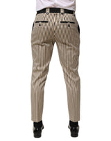 Dolce & Gabbana Beige Black Striped Cotton Slim Fit Trousers Pants
