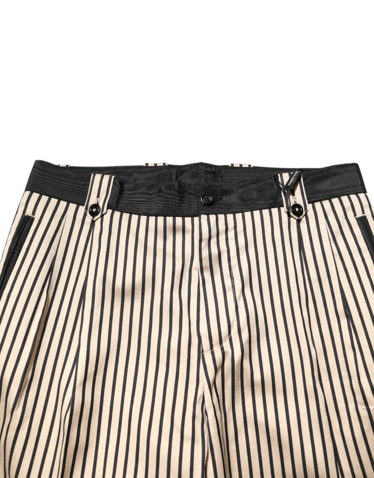 Dolce & Gabbana Beige Black Striped Cotton Slim Fit Trousers Pants