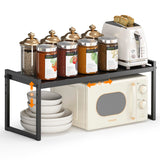 DOLALIKE Expandable kitchen Countertop Organizer Stackable Cabinet Shelf Organizers Space Saving Spice Rack Pantry Storage for Bathroom Office Organization (Black 1 Pack)
