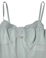 Dolce & Gabbana Light Blue Silk Lace Midi Bodycon Slip Dress