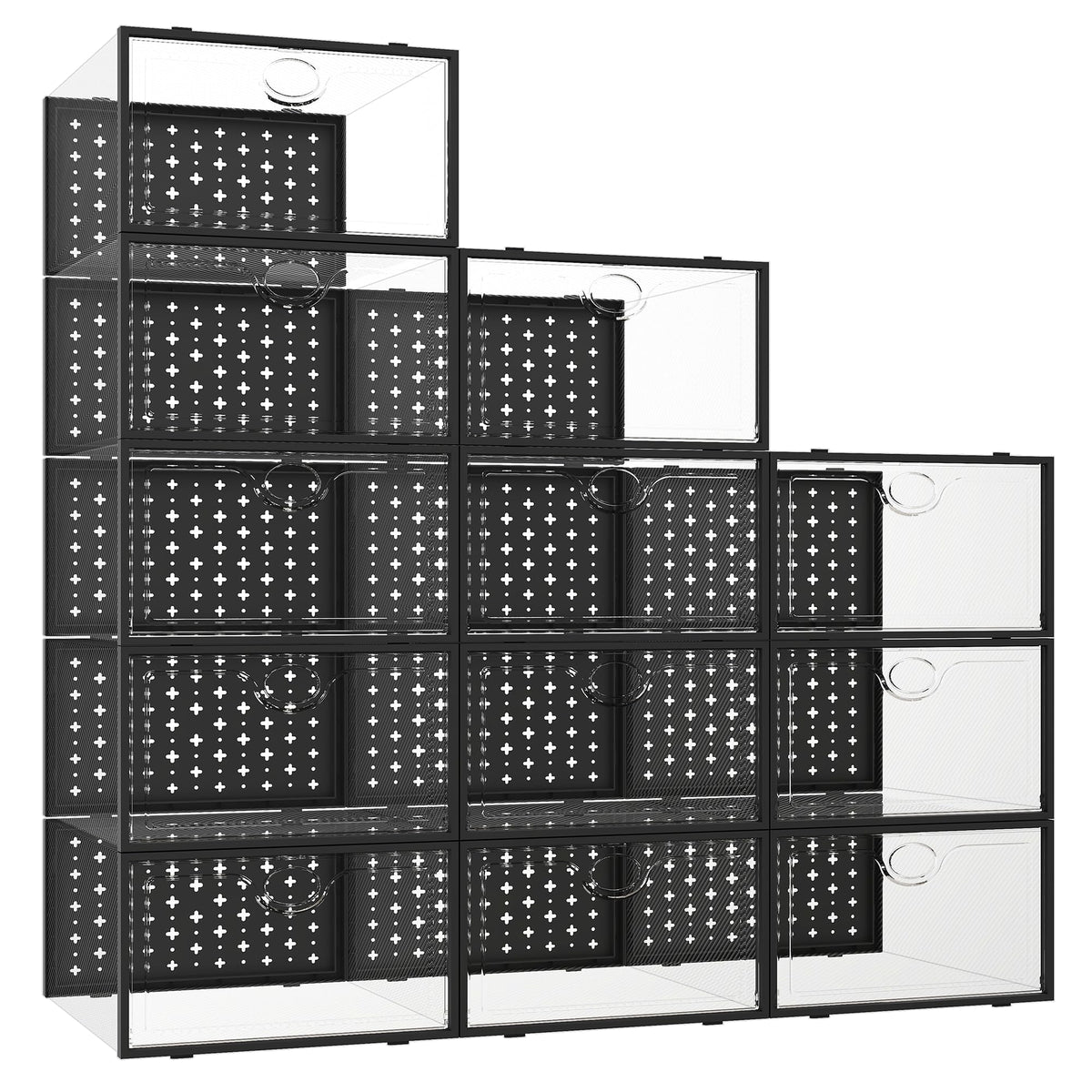 Pinkpum Large 12 Pack Shoe Storage Boxes Shoe Organizer for Closet clear Plastic Stackable Shoe Dispaly Case Bins Holder Sneaker Storage Black