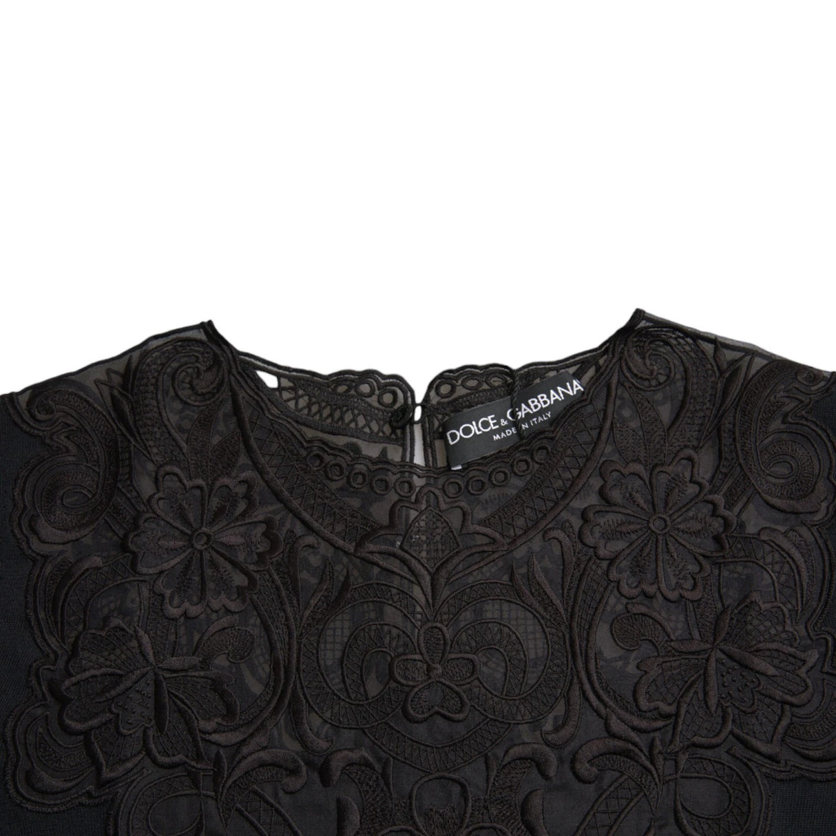 Dolce & Gabbana Black Silk Lace Trim Long Sleeves Blouse Top