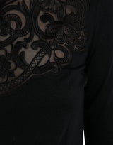 Dolce & Gabbana Black Silk Lace Trim Long Sleeves Blouse Top