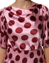Dolce & Gabbana Pink Red Polka Dot Silk Satin Maxi Gown Dress