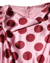 Dolce & Gabbana Pink Red Polka Dot Silk Satin Maxi Gown Dress