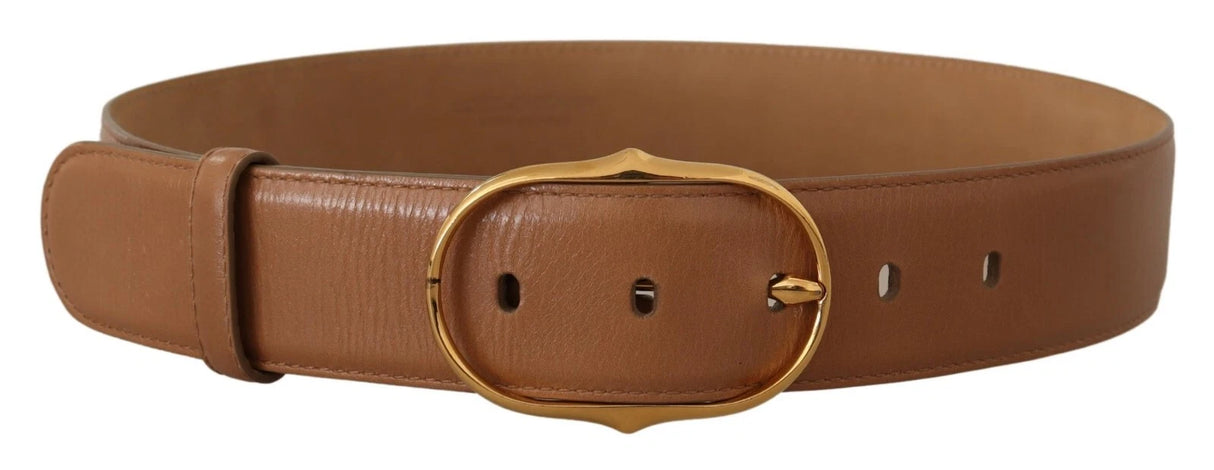 Costume National Brown Leather Gold Metal Oval Buckle Belt