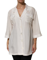 Dolce & Gabbana White Silk Collared 3/4 Sleeves Blouse Top