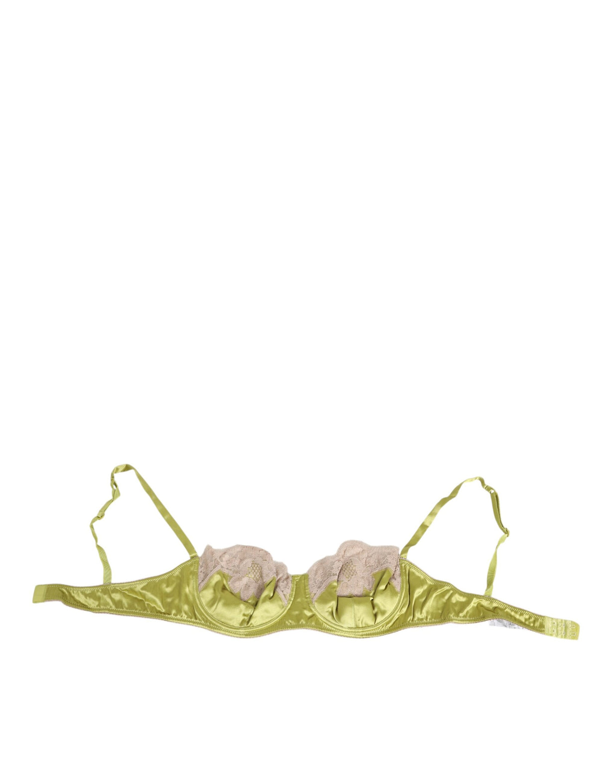 Dolce & Gabbana Lime Green Silk Satin Lace Padded Balconnet Underwear