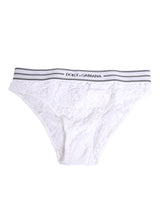 Dolce & Gabbana White Lace Slip Brief Logo Waistband Underwear