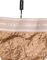 Dolce & Gabbana Beige Lace Logo Elastic Waist Thong Tanga Underwear