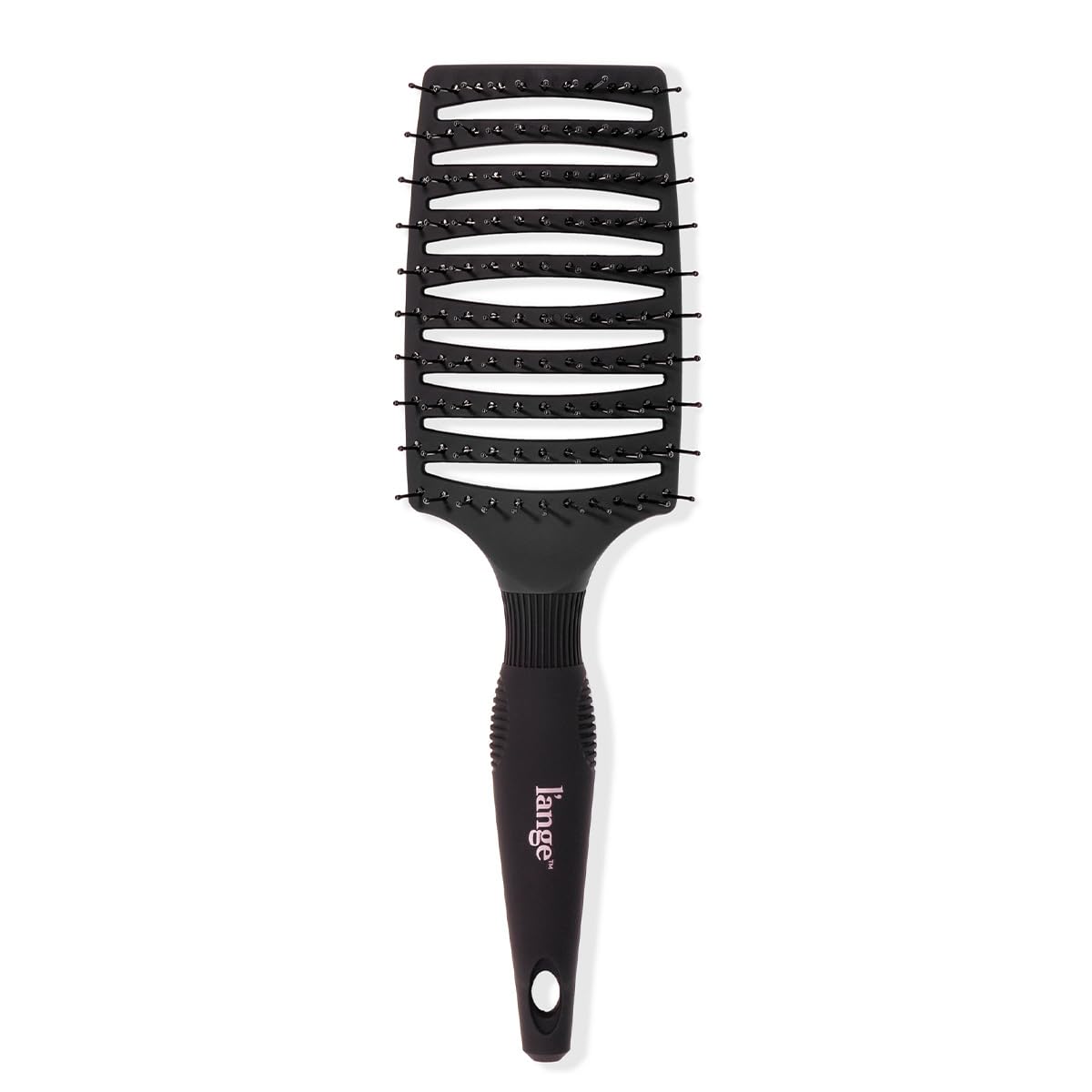 LANGE HAIR Siena Wide Curved Vented Hair Brush | Detangle Brush with Nylon Bristles | Best Brush for Tangles and Knots | Ideal Brush for Men and Women | Vented Hair Brushes for Airflow | Black