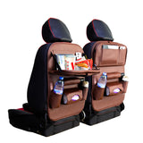 EAQ PU Leather Backseat Car Organizer (2 PCS) - Back Seat Organizer for Kids Featuring a Foldable Table Tray That Holds Touch Tablets. Ideal Car Travel Accessories Brown