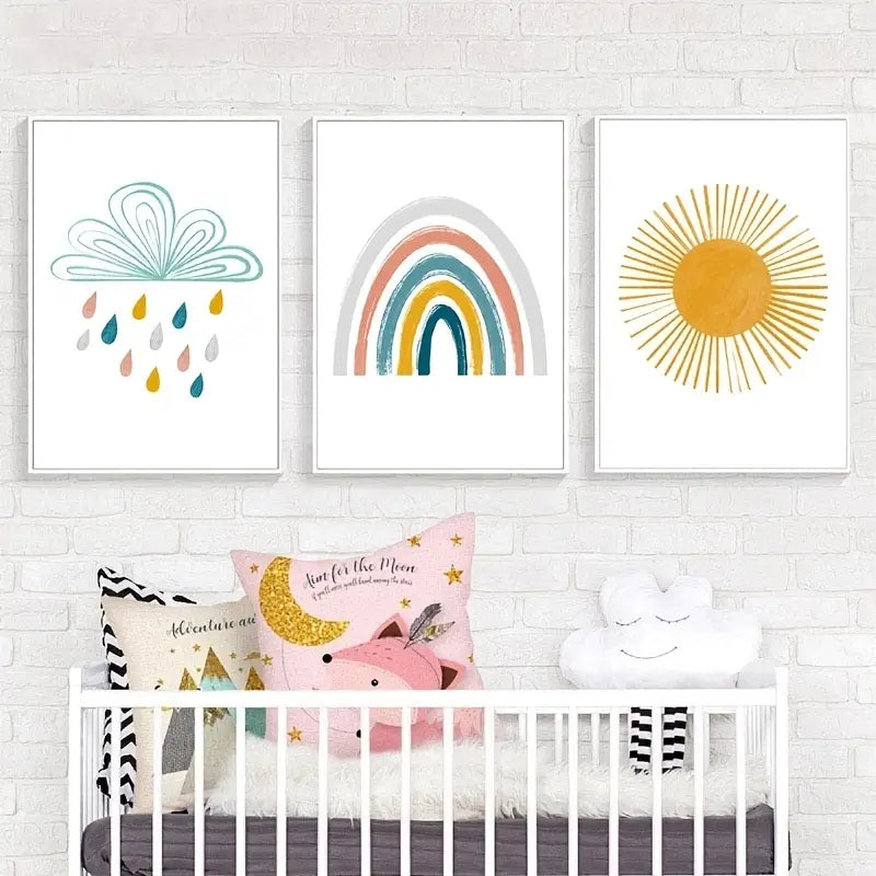 3pcs Cartoon Rainbow Canvas Wall Art for Home Decor