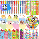 Multicolor Pen Party Favors 24Pack School Stationery Set with 6-in-1 Multicolor Ballpoint Pens Pencils Sticky Notes Stickers Motivational Bookmarks for Goodie Bags Birthday Classroom Gifts Rewards
