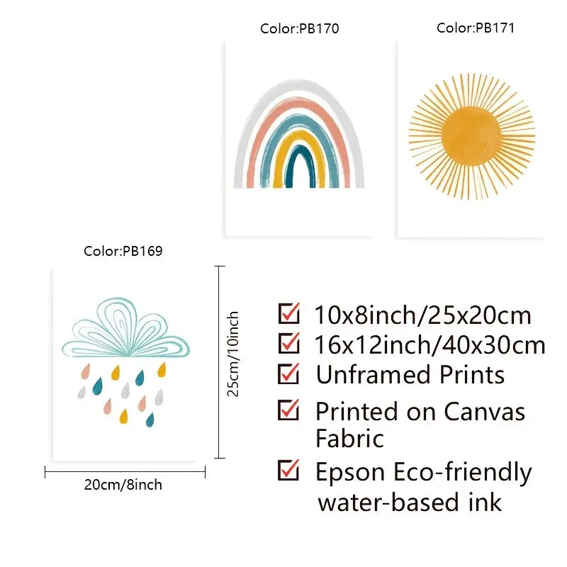 3pcs Cartoon Rainbow Canvas Wall Art for Home Decor