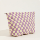 Large Wool Chessboard Cosmetic Bag