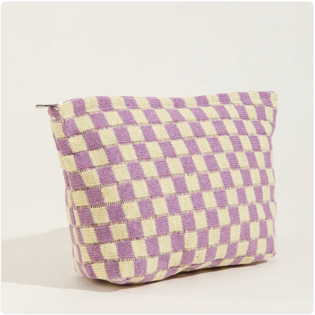Large Wool Chessboard Cosmetic Bag