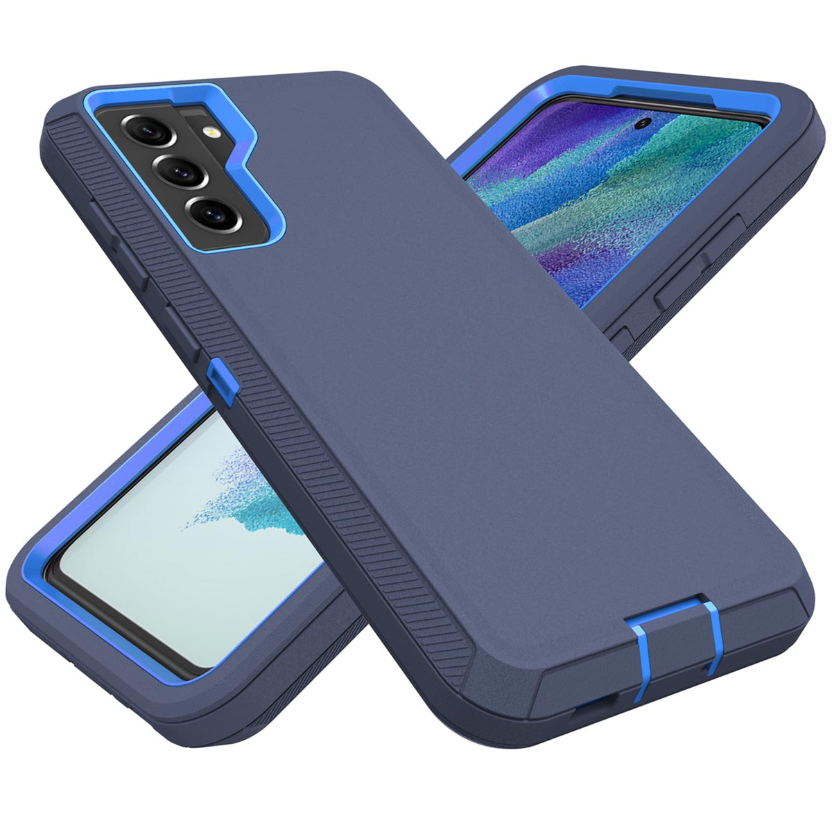 TIOZOLY for Samsung Galaxy S21 FE Case Heavy Duty Defender Case Dustproof Shockproof Protection 3 in 1 Rugged Cover for Samsung Galaxy S21 FE (Blue)