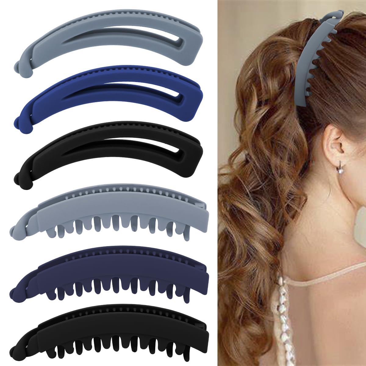 Hapdoo 6PCS Banana Clips Hair Matte Banana Hair Clips for Thick Hair Thin hair Medium Strong Hold Ponytail Bun Holder Hair Jaw Clips Barrettes Styling Accessories for Women Girls