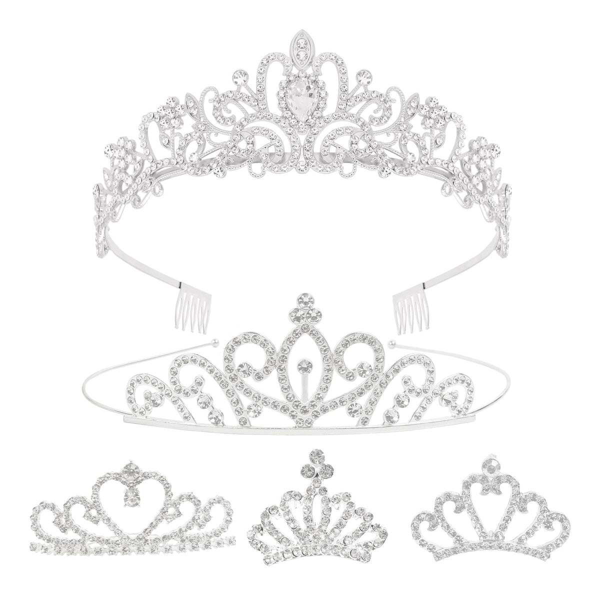 5 Pieces Tiara Crowns for Women Princess Crown Headband Silver Rhinestone Headbands Queen Tiaras with Combs Teens Birthday Bride Wedding Hair Accessories
