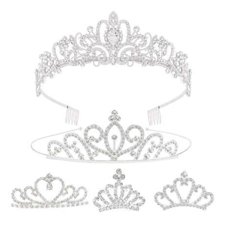 5 Pieces Tiara Crowns for Women Princess Crown Headband Silver Rhinestone Headbands Queen Tiaras with Combs Teens Birthday Bride Wedding Hair Accessories