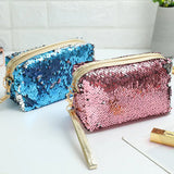 Portable Sequin Makeup Organizer Bag with Zipper Closure