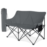 Joyfair Camping Chair for Adults(Double-seat) Outdoor Portable Folding Loveseat Camp Chair with Carry Bag for Picnic Hiking Fishing 3-Layers Cushion (600D Oxford Fabric & Pearl Cotton) (Grey)