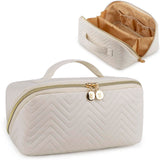 Bunnychill Makeup Bag Cosmetic Bag Large Capacity Travel Makeup Bag for Women with Portable Pouch Open Flat Water-resistant Toiletry Organizer Bag with Handle (Beige)