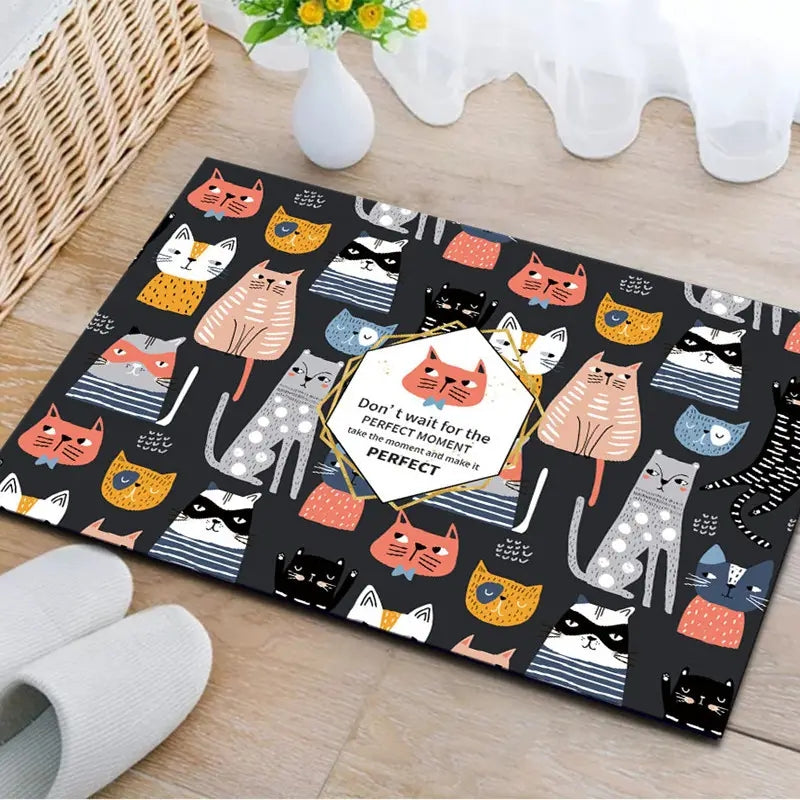 Kawaii Cat Welcome Mat - Absorbent Home Decor 15.7"x23.6"