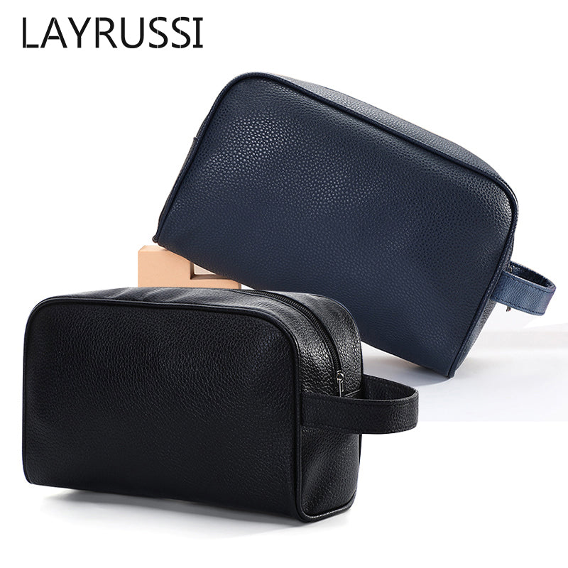 Men's Travel Cosmetic Bag - PU Leather Toiletry Organizer